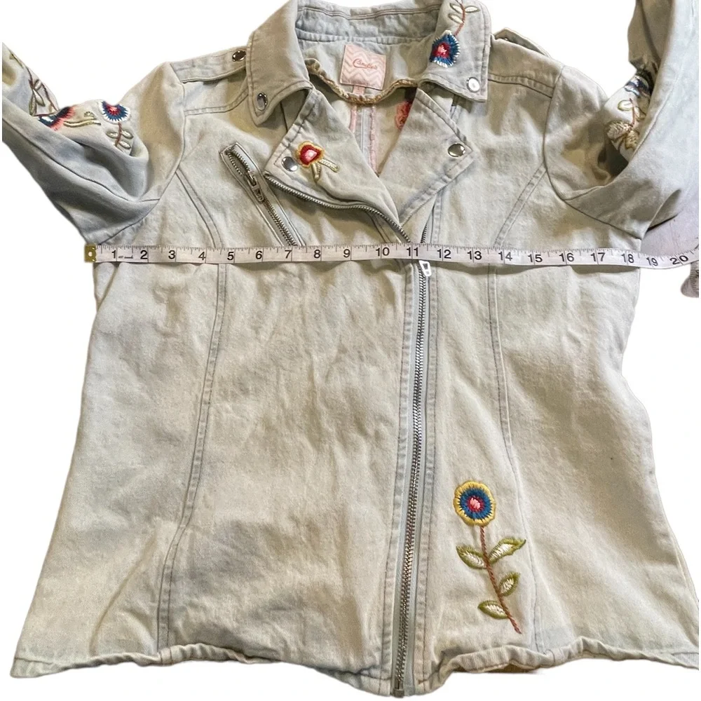 Vintage Candies Floral Embroidered Jean Jacket blue bird and flowers sz large - Picture 6 of 12